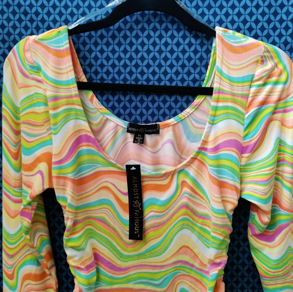 Almost Famous - Junior's long sleeve bodysuit with colorful swirl. New. Size - M - Picture 4 of 9